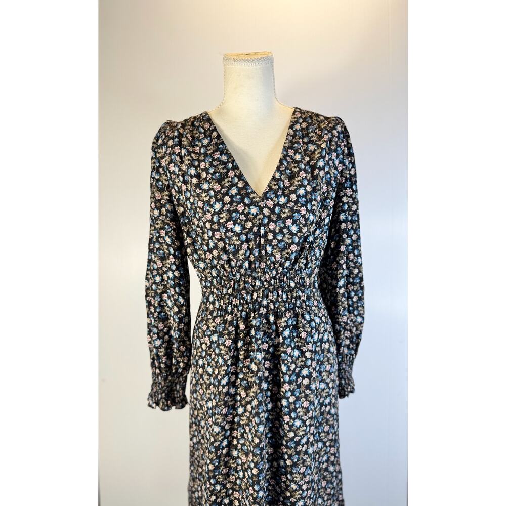 Rebecca Taylor Zelma Floral Silk Midi Dress Women’s 4 Black Cottagecore Prarie - Picture 10 of 16